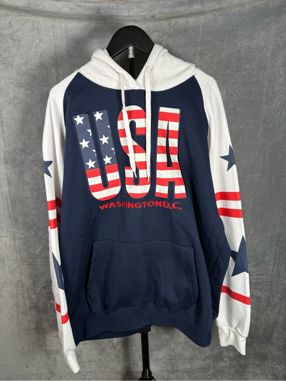 USA Washington D.C. Patriotic Hoodie Graphic Sweatshirt Navy White Size 2XL